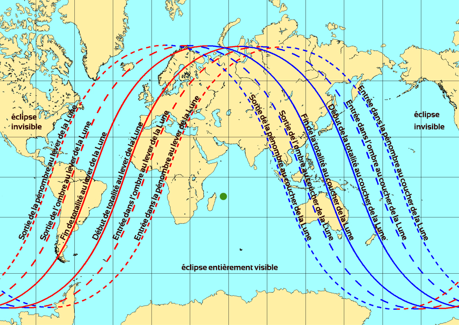 La visibilité de l'éclipse dans le monde